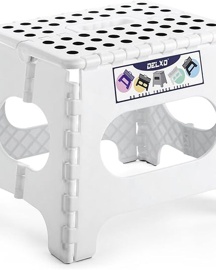Delxo Folding Step Stool,11 Inch Non-Slip Foldable Step Stools for Kids and Adults,Portable Foldable Step Stool Lightweight Small Folding Stool with Handle for Kitchen Bathroom in White,1 Pack - LeafyLoom