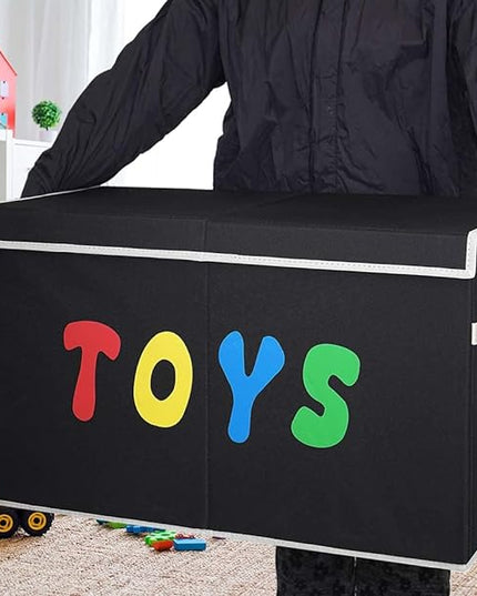 Toy Box Chest, Collapsible Sturdy Storage Bins with Lids, Extra Large Kids Toy Storage Organizer Boxes Bins Baskets for Kids, Boys, Girls, Nursery Room, Playroom, Closet (BLACK) - LeafyLoom