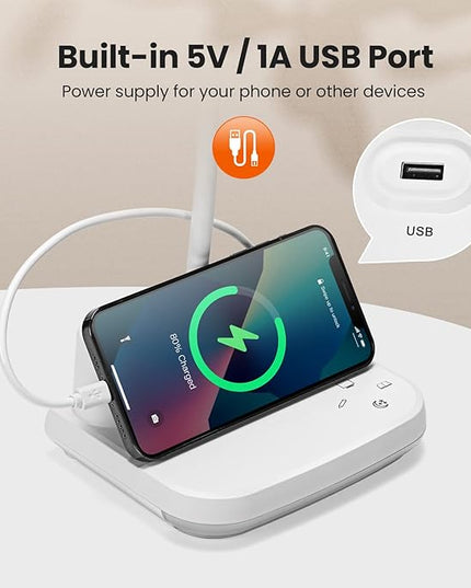 LED Rechargeable Desk Lamp, 5-in-1 Small Desk Lamp with USB Charging Port, Pen Holder, Night Light, Portable Desk Light for Home Office Student Children Kids College Dorm (White) - LeafyLoom
