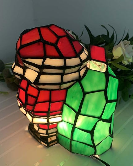 Bieye L10826 Christmas Santa Claus Table Lamp Tiffany Style Stained Glass Night Light for Home Décor (5.75" L x 6.75" D x 9" H) - LeafyLoom