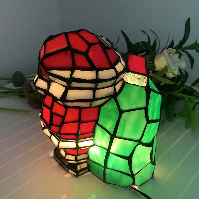 Bieye L10826 Christmas Santa Claus Table Lamp Tiffany Style Stained Glass Night Light for Home Décor (5.75" L x 6.75" D x 9" H) - LeafyLoom