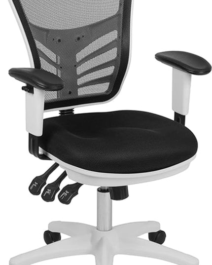 Flash Furniture Nicholas Mid-Back Swivel Office and Gaming Chair, Ergonomic Mesh Office Chair with Adjustable Lumbar Support and Height, Black/White - LeafyLoom