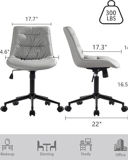Kidol & Shellder Armless Office Chair Desk Chair Comfy Makeup Vanity Chair with Back Ergonomic Swivel Chair Home Office Desk Chairs with Wheels Rolling Computer Chair Bedroom Accent Chair(Gray) - LeafyLoom