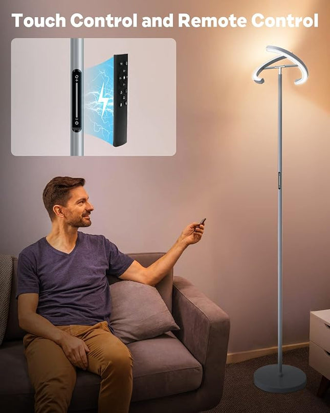 Floor Lamps for Living Room, Modern Stepless Dimmable Standing Lamp with Remote Control, 20W 3000-6000K LED Rotatable Floor Light Uplighter Stand up Lamp Tall Lamp for Bedroom Office - LeafyLoom