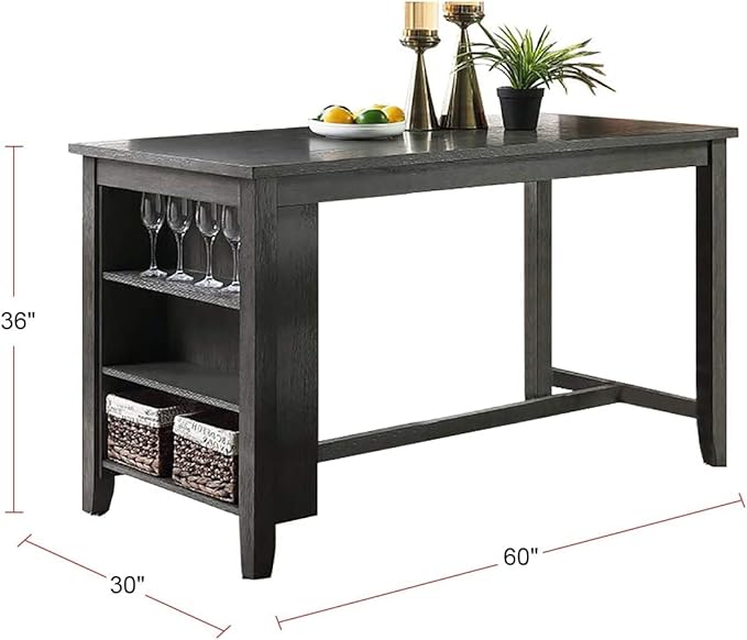NicBex 60Inch Rectangular Dining Table,Counter Height Kitchen Table with Solid Wood Tabletop and Storage Shelves for 4 to 6,Dining Room Table for Kitchen,Small Space,Dining Living Room,Easy Clean,Gray - LeafyLoom