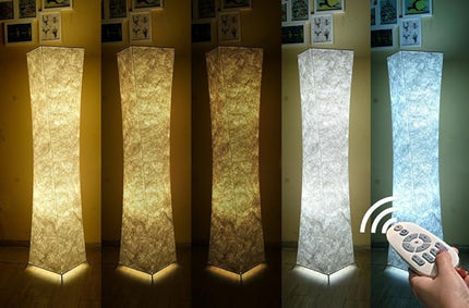 Soft Light Floor Lamp, 52" LEONC Twist RGB Color Changing Tyvek Fabric Shade Dimmable Remote Control and 2 Smart LED Bulbs for Livingroom… - LeafyLoom