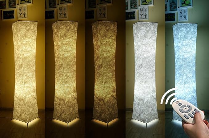 Soft Light Floor Lamp, 52" LEONC Twist RGB Color Changing Tyvek Fabric Shade Dimmable Remote Control and 2 Smart LED Bulbs for Livingroom… - LeafyLoom