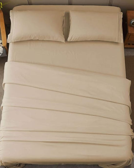 SONORO KATE Bed Sheet Set Super Soft Microfiber 1800 Thread Count Luxury Egyptian Sheets 16-Inch Deep Pocket，Wrinkle-4 Piece (Taupe, Queen) - LeafyLoom