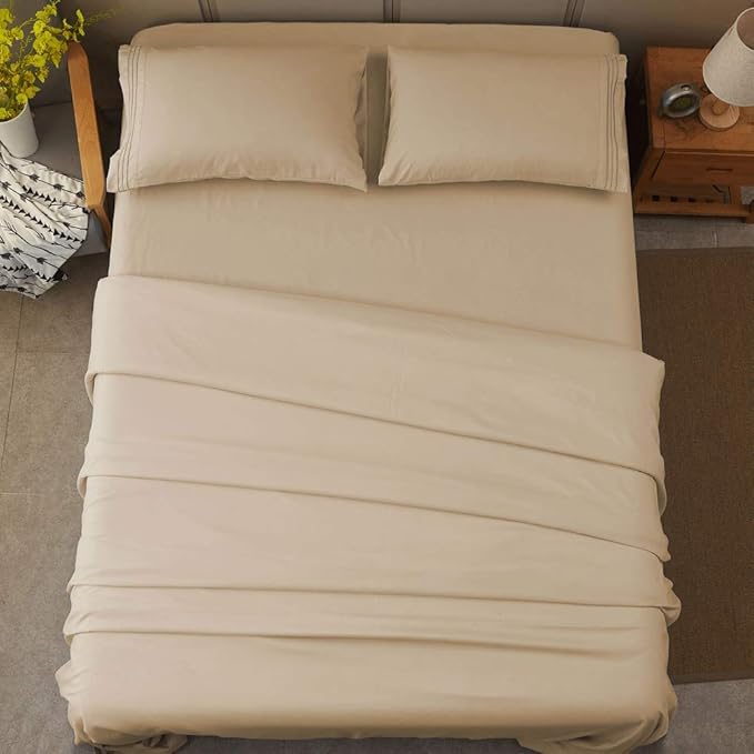 SONORO KATE Bed Sheet Set Super Soft Microfiber 1800 Thread Count Luxury Egyptian Sheets 16-Inch Deep Pocket，Wrinkle-4 Piece (Taupe, Queen) - LeafyLoom