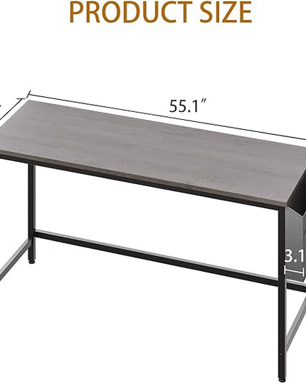 Shintenchi 55 inch Computer Desk with Storage Bag, Study Workstation Modern Simple Design for Home Office, Student Writing Desk, Office Working Desk, Gray - LeafyLoom