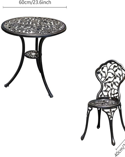 Patio Bistro Set.Rust-Resistant Cast Aluminum Bistro Table Set with Umbrella Hole for Backyard (Leaf DESIGNCOPPER) - LeafyLoom