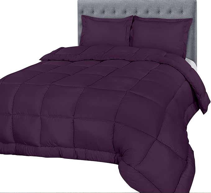 Utopia Bedding Queen Size Comforter Set with 2 Pillow Shams, Bedding Comforter Sets, Down Alternative Plum/Purple Comforter, Soft and Comfortable, Machine Washable (Pack of 4) - LeafyLoom