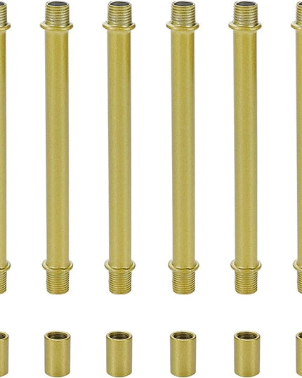Semetall 6Pcs Straight Pipe Lamp Stem Kit with Connectors,121mm Lamp Rod for Making Floor Lamps,Gold - LeafyLoom