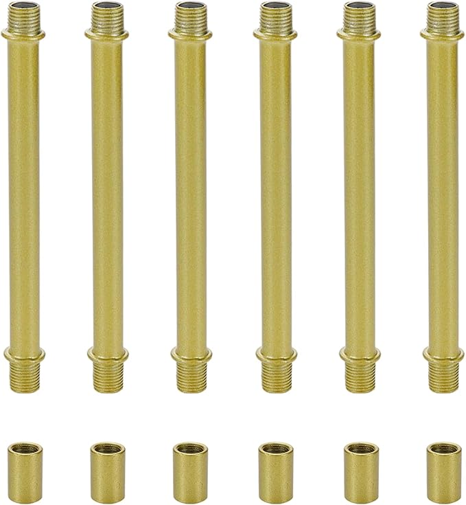 Semetall 6Pcs Straight Pipe Lamp Stem Kit with Connectors,121mm Lamp Rod for Making Floor Lamps,Gold - LeafyLoom