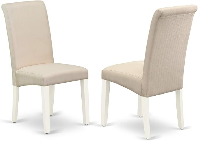 East West Furniture ANBA3-LWH-01 3 Piece Dinette Set for Small Spaces Contains a Round Kitchen Table with Pedestal and 2 Cream Linen Fabric Parson Dining Chairs, 36x36 Inch - LeafyLoom
