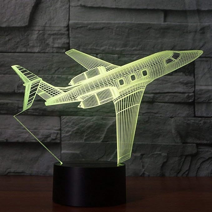 Creatively 3D Plane Lights LED Airplane Night Light, YKLWORLD 3D Aero Plane Illusion Table Lamp with 7 Colors and USB Powered, Best Bedroom Decor Toys Gifts for Kids Children Birthday - LeafyLoom
