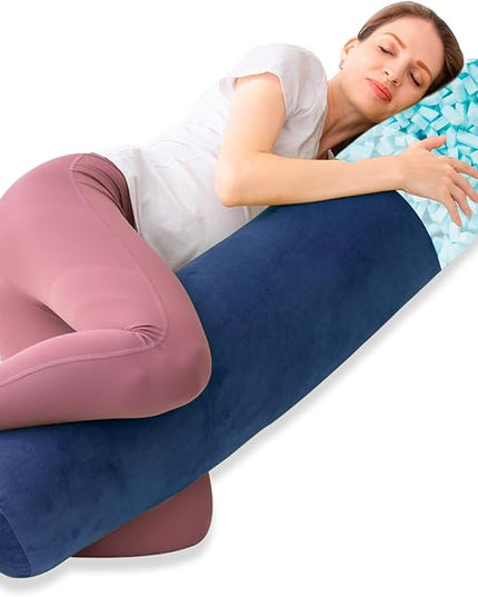 Body Pillow, Memory Foam Round Body Pillows for Adults, Firm Long Bolster Pillow for Bed, Cylinder Tube Roll Pillow with Velvet Cover, 47x7.87 Inches, Navy Blue - LeafyLoom