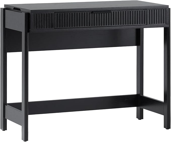 Walker Edison Office Writing and Computer Desk Spacious Desktop, Complementary in Living Spaces, 38 Inch, Reeded Lift-Top Black - LeafyLoom