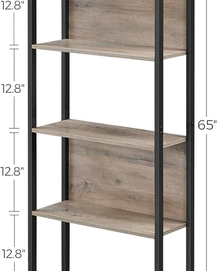 VASAGLE 5-Tier Bookshelf, Book Shelf, Industrial Bookcase, with Steel Frame, for Living Room, Home Office, Bedroom, 9.4 x 24.4 x 65 Inches, Greige and Black ULLS025B02 - LeafyLoom