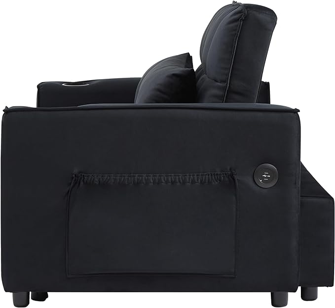 64" Oversized Loveseat Sofa Convertible Spacious Full Size Sleeper Sofabed with Pull Out Couch Bed,Cupholders,USB Charging Ports and Storage Pockets for Home Apartment Office Living Room - LeafyLoom