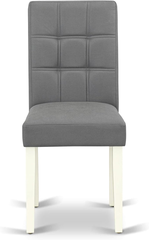 East West Furniture ANAS3-LWH-41 Antique 3 Piece Kitchen Set consists A Wooden Table and 2 Platinum Gray Faux Leather Person Chairs with Stylish Back, Linen White Finish, 36x36 Inch - LeafyLoom