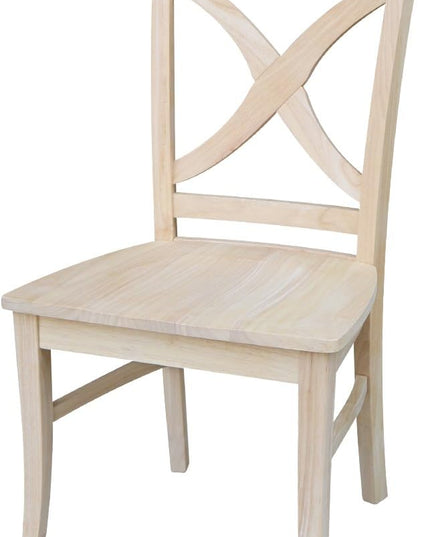 International Concepts Set of 2 X-Back Dining Chairs and Curved X Back Chair, Unfinished Wood - LeafyLoom