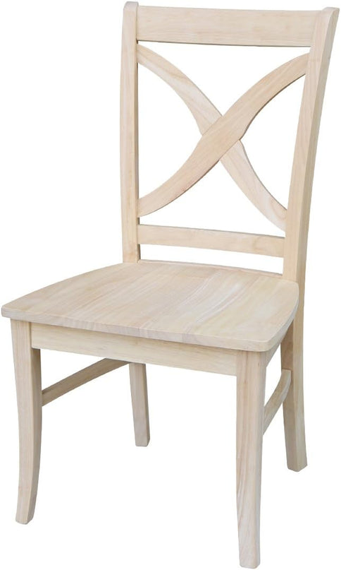 International Concepts Set of 2 X-Back Dining Chairs and Curved X Back Chair, Unfinished Wood - LeafyLoom
