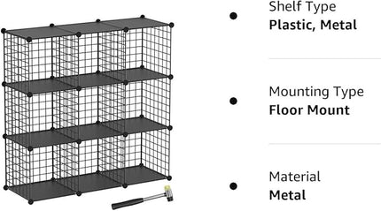 TUMUCUTE Wire Cube Storage Organizer, 9-Cube Metal Storage Shelves Bookshelf, Stackable Modular Closet Organizer for Bedroom Living Room, Office, Storage Shelves - LeafyLoom