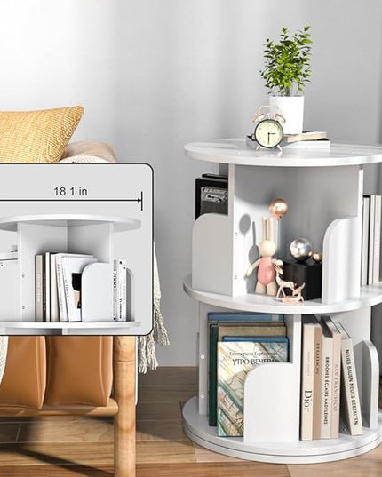 Nidouillet Small Rotating Bookshelf, 2Tier Revolving Bookcase 360 Display Round Bookshelf Narrow Swivel Corner Book Shelf Standing Bookcase for Adult Bedroom, Living Room - LeafyLoom
