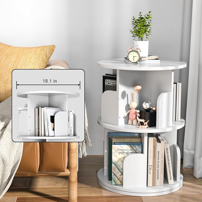 Nidouillet Small Rotating Bookshelf, 2Tier Revolving Bookcase 360 Display Round Bookshelf Narrow Swivel Corner Book Shelf Standing Bookcase for Adult Bedroom, Living Room - LeafyLoom