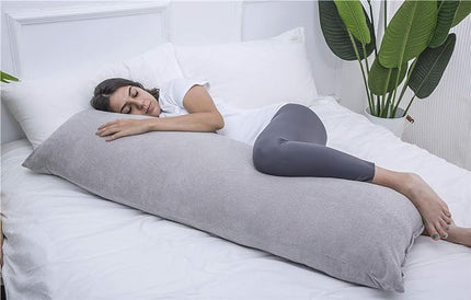 Full Size Body Pillow, Large Bed Sleeping Pillow for Side Sleeper, Long Pillow Insert with Breathable Velour Cover, 20x54 Inches (Grey) - LeafyLoom