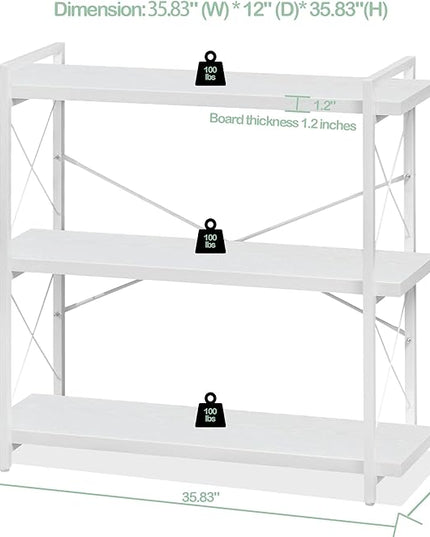 HCHQHS Bookshelf, 3-Tier Industrial Bookcase, White Open Book Shelf, Freestanding Horizontal Bookshelves with Metal Frame - LeafyLoom