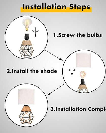 Hamilyeah Boho Table Lamps, Woven Table Lamp for Nightstand with On/Off Switch, Farmhouse Beside Lamp for Bedroom, Industrial Table Lamp for Living Room - LeafyLoom