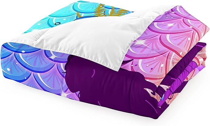 Mermaid Comforter Set Twin Fish Scale Patterns Printed Twin Bed Comforter Sets for Girls 2 Piece Kids All Season Ultra Soft MIcrofiber Mermaid Bedding Set Quilted Duvet with 1 Pillowcase, Twin Size - LeafyLoom
