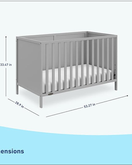 Graco Theo 3-in-1 Convertible Crib (Pebble Gray) - GREENGUARD Gold Certified, Converts to Toddler Bed & Daybed, Fits Standard Full-Size Crib Mattress, 4 Adjustable Mattress Heights - LeafyLoom
