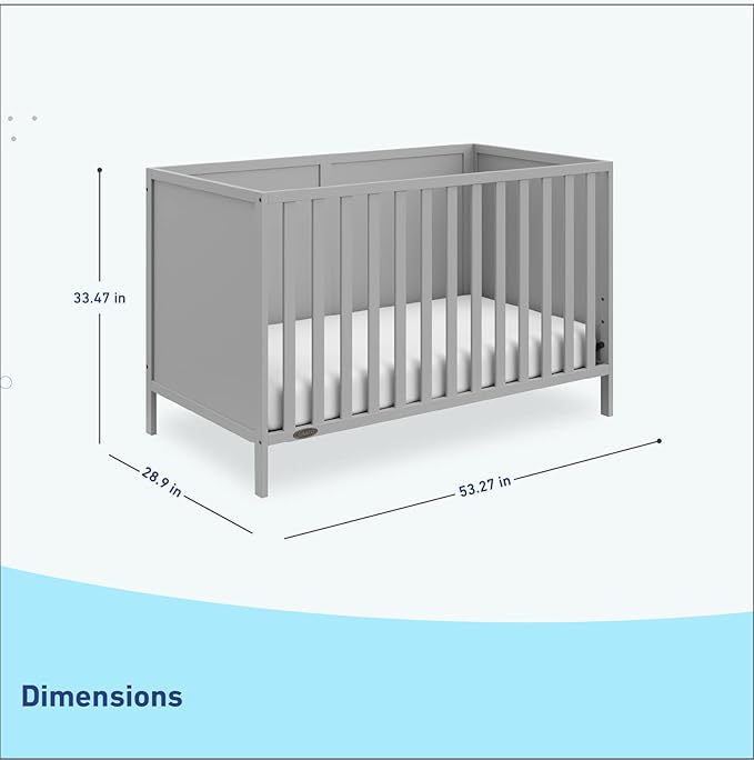 Graco Theo 3-in-1 Convertible Crib (Pebble Gray) - GREENGUARD Gold Certified, Converts to Toddler Bed & Daybed, Fits Standard Full-Size Crib Mattress, 4 Adjustable Mattress Heights - LeafyLoom