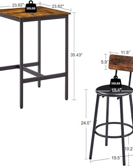 NicBex Kitchen Table and Chairs Modern Dining Table Bar Table Set with 2 Bar Stools PU Soft Seat with Backrest for Breakfast Nook Living Room Small Space Restaurant, Easy Assemble, Rustic Brown - LeafyLoom