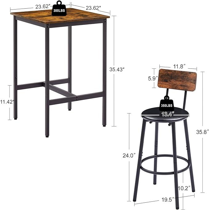 NicBex Kitchen Table and Chairs Modern Dining Table Bar Table Set with 2 Bar Stools PU Soft Seat with Backrest for Breakfast Nook Living Room Small Space Restaurant, Easy Assemble, Rustic Brown - LeafyLoom