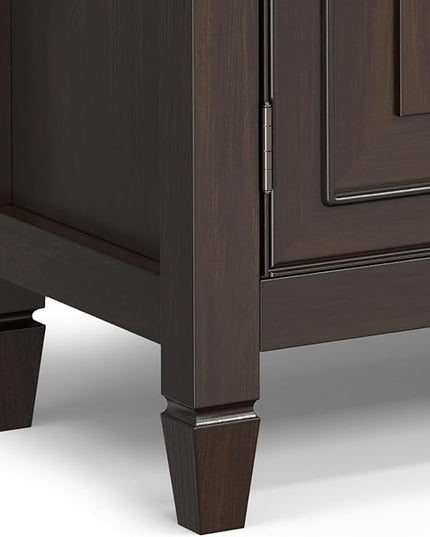 SIMPLIHOME Connaught Low Storage Cabinet, 51 inch, Chestnut Brown - LeafyLoom