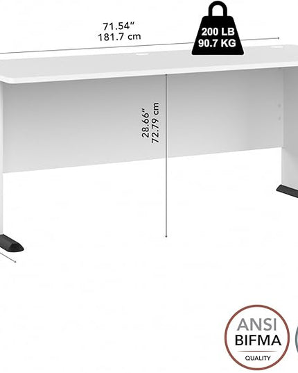 Bush Business Furniture Studio A 72W Computer Desk in White, 6 Foot Gaming and Work Table for Home or Professional Office - LeafyLoom