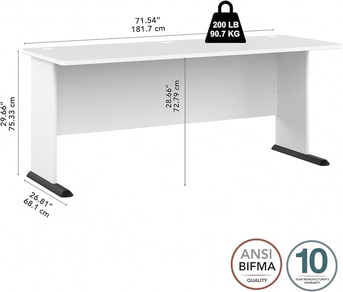 Bush Business Furniture Studio A 72W Computer Desk in White, 6 Foot Gaming and Work Table for Home or Professional Office - LeafyLoom