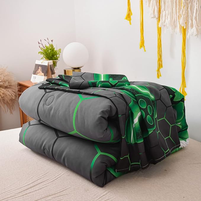 NTBED Game Console Comforter Set for Boys Girls Kids Geometric Lightweight Microfiber Bedding Sets (Green, Full) - LeafyLoom