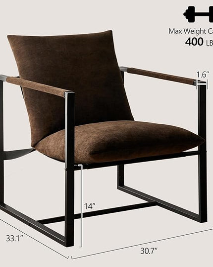 Wimarsbon Modern Accent Chair, Mid Century Sitting Chair with Sponge Cushion, Comfy and Sturdy Lounge Chair with Metal Leg for Bedroom, Living Room, Office,Easy Assembly (Chenille-Brown) - LeafyLoom