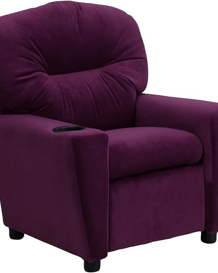 Flash Furniture Chandler Microfiber Kids Recliner with Cup Holder and Safety Recline, Contemporary Reclining Chair for Kids, Supports up to 90 lbs., Purple - LeafyLoom