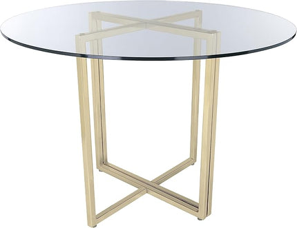 Glass Top Dining Table, Round, Clear/Gold - LeafyLoom