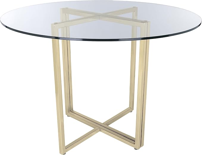 Glass Top Dining Table, Round, Clear/Gold - LeafyLoom