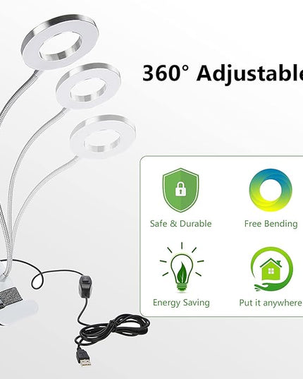 Tattoo Lamp USB LED Ring Lamp, Beauty Table Lamp with Clamp Adjustable Brightness, Clip On Light Desk Lamp Ring Light for Makeup Tattoo Eyebrow Nail Art Reading Study, Portable Beauty Lamp - LeafyLoom