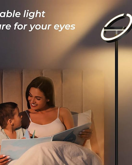 FIMEI Modern Floor Lamp, LED Bright Standing Lamp, Unique Rotatable Ring Design, Eye-Protecting Stepless Dimming, 3000K-6000K Color Temperatures, Touch/Remote Control, for Living Room Bedroom Office - LeafyLoom