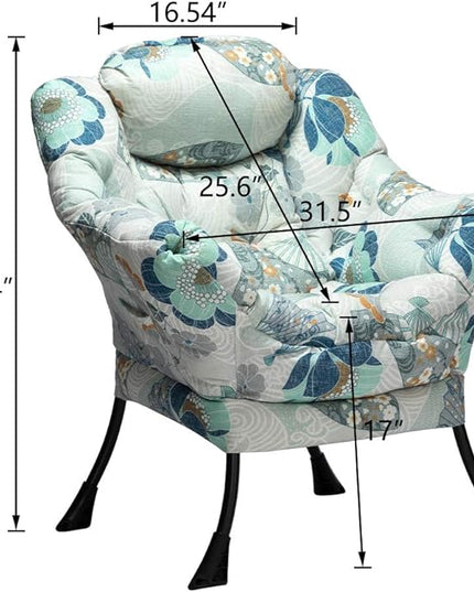 HollyHOME Modern Fabric Large Lazy Chair, Accent Oversized Comfy Reading Chair, Thick Padded Cozy Lounge Chair with Armrest, Steel Frame Leisure Sofa Chair for Living Room, Bedroom, Dorm, Fan Print - LeafyLoom