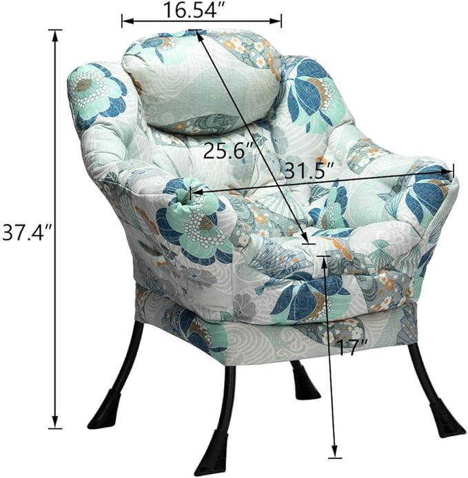 HollyHOME Modern Fabric Large Lazy Chair, Accent Oversized Comfy Reading Chair, Thick Padded Cozy Lounge Chair with Armrest, Steel Frame Leisure Sofa Chair for Living Room, Bedroom, Dorm, Fan Print - LeafyLoom